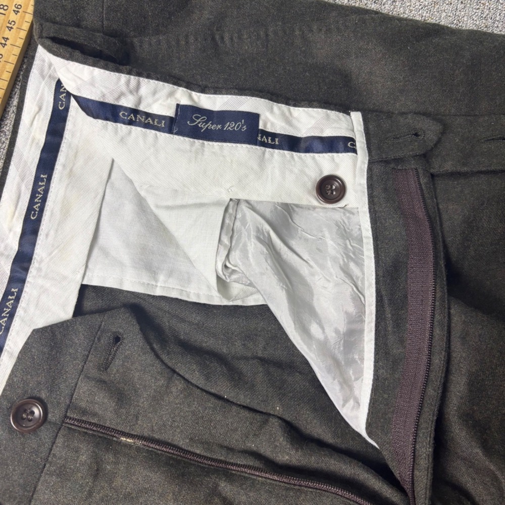 Canali Dress Pants Mens 40x30 Wool Super 120s Dark Gray Pleated Made in Italy - Picture 2 of 9